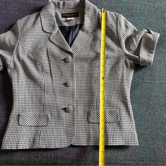 Vtg Donna Ricco Silk Blend Navy White Check Print Skirt Suit - Size 12 - Picture 8 of 12